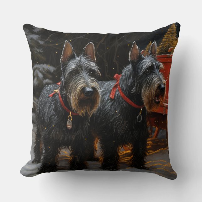 Scottish Terrier Snowy Sleigh Christmas Decor  Throw Pillow (Front)