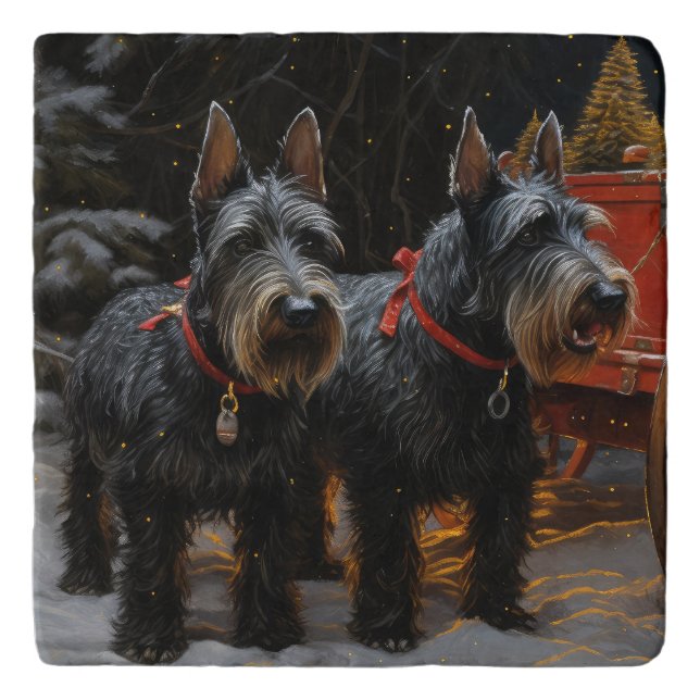 Scottish Terrier Snowy Sleigh Christmas Decor  Trivet (Front)