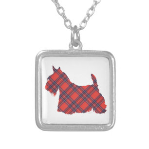Scottish Terrier Stewart Tartan Silver Plated Necklace