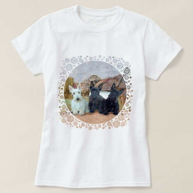 Scottish Terrier Tartan Design T-Shirt (Design Front)