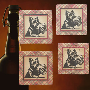 Scottish Terrier Tartan Plaid Earthtones Stone Coaster