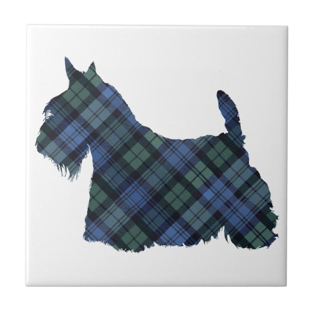 Scottish Terrier Tartan Silhouette Ceramic Tile (Front)