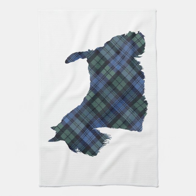 Scottish Terrier Tartan Silhouette Kitchen Towel (Vertical)