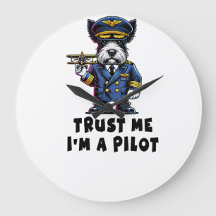Scottish Terrier Trust Me I Am A Pilot Large Clock