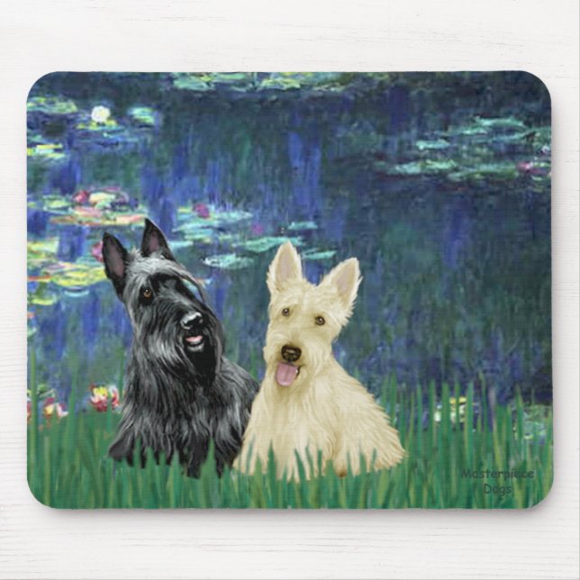 Scottish Terrier (two-BW) - Lilies 5 Mouse Pad (Front)