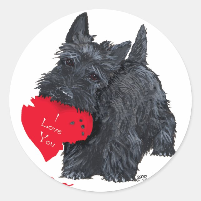 Scottish Terrier Valentine Classic Round Sticker (Front)