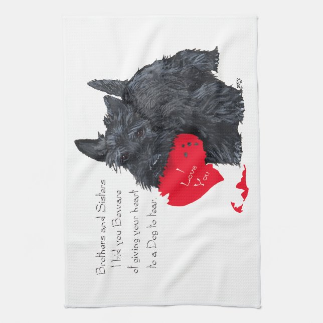 Scottish Terrier Valentine Kitchen Towel (Vertical)