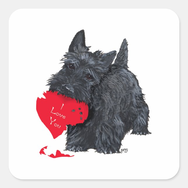 Scottish Terrier Valentine Square Sticker (Front)