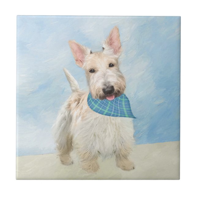 Scottish Terrier Wheaten Dog Painting Original Art Ceramic Tile (Front)