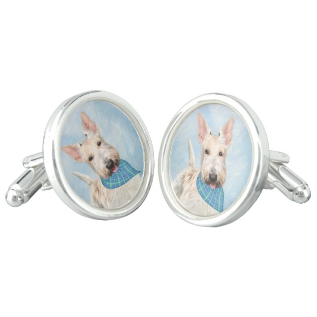 Scottish Terrier Wheaten Dog Painting Original Art Cufflinks (Angled)