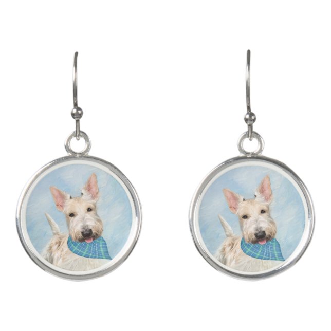 Scottish Terrier Wheaten Dog Painting Original Art Earrings (Front)