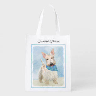 Scottish Terrier Wheaten Dog Painting Original Art Grocery Bag