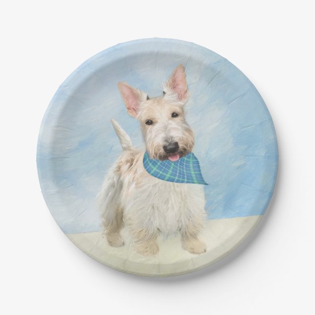 Scottish Terrier Wheaten Dog Painting Original Art Paper Plates (Front)