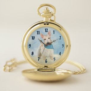 Scottish Terrier Wheaten Dog Painting Original Art Pocket Watch