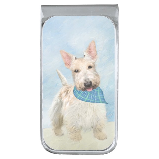 Scottish Terrier Wheaten Dog Painting Original Art Silver Finish Money Clip (Front Vertical)