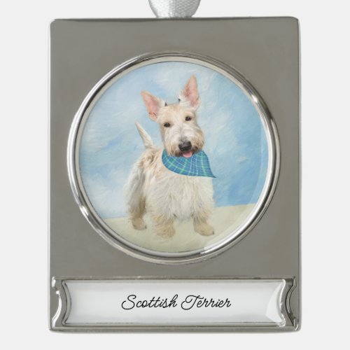 Scottish Terrier Wheaten Dog Painting Original Art Silver Plated Banner Ornament