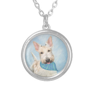 Scottish Terrier Wheaten Dog Painting Original Art Silver Plated Necklace