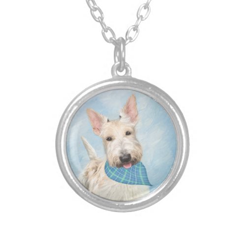 Scottish Terrier Wheaten Dog Painting Original Art Silver Plated Necklace