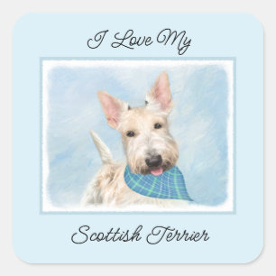 Scottish Terrier Wheaten Dog Painting Original Art Square Sticker