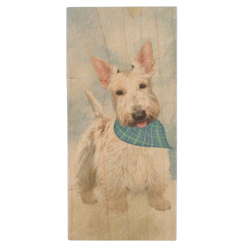 Scottish Terrier Wheaten Dog Painting Original Art Wood Flash Drive