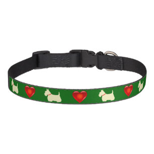 Scottish Terrier, Wheaten silhouette, red heart Pet Collar