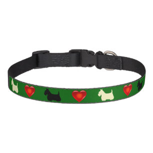 Scottish Terrier, Wheaten silhouette, red heart Pet Collar