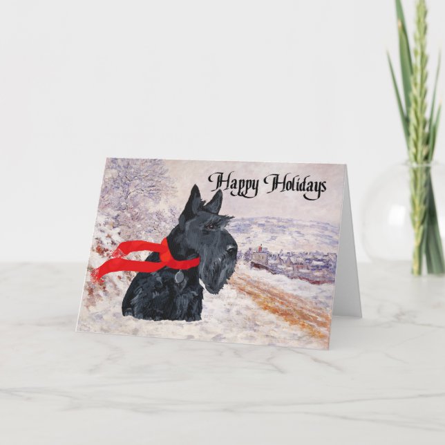 Scottish Terrier Winter Holiday Card (Front)