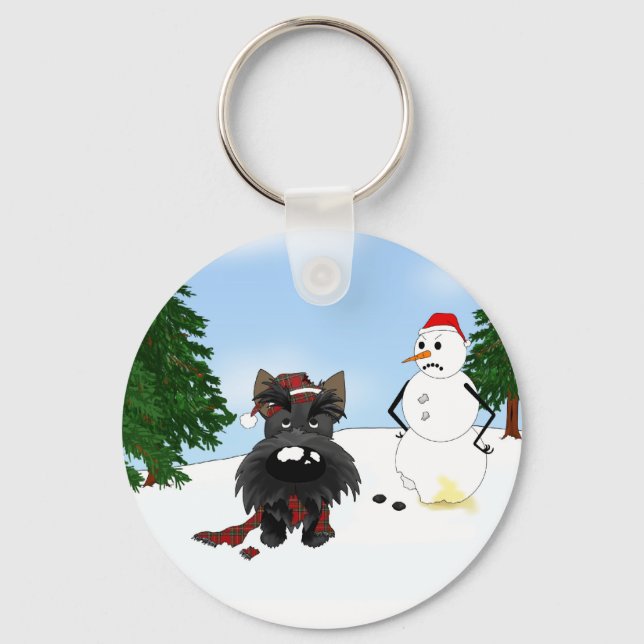 Scottish Terrier Winter Scene Keychain (Front)