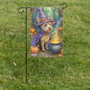 Scottish Terrier Witch Cauldron Halloween Art Garden Flag