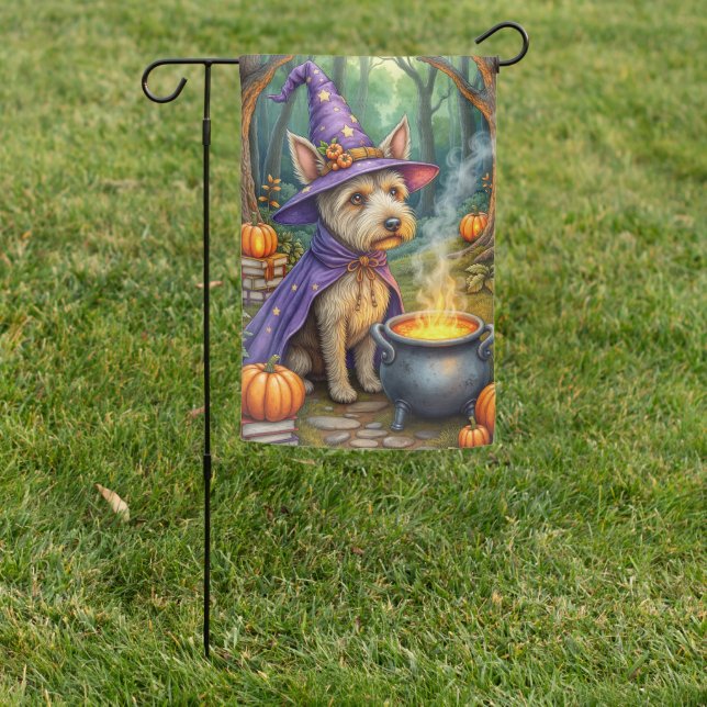 Scottish Terrier Witch Cauldron Halloween Art Garden Flag (In SItu)