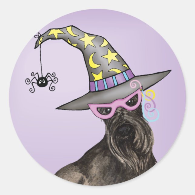 Scottish Terrier Witch Classic Round Sticker (Front)