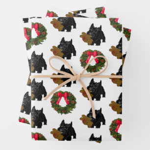 Scottish Terrier With Christmas Wreath Wrapping Paper Sheets