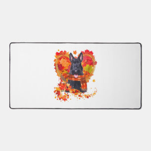 Scottish Terrier With Heart Made Of Autumn Leaves Desk Mat