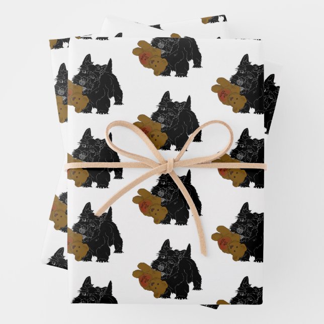 Scottish Terrier With Teddy Bear Wrapping Paper Sheets (In situ)