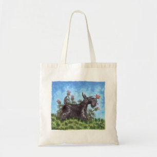 Scottish terrier with thistles tote bag