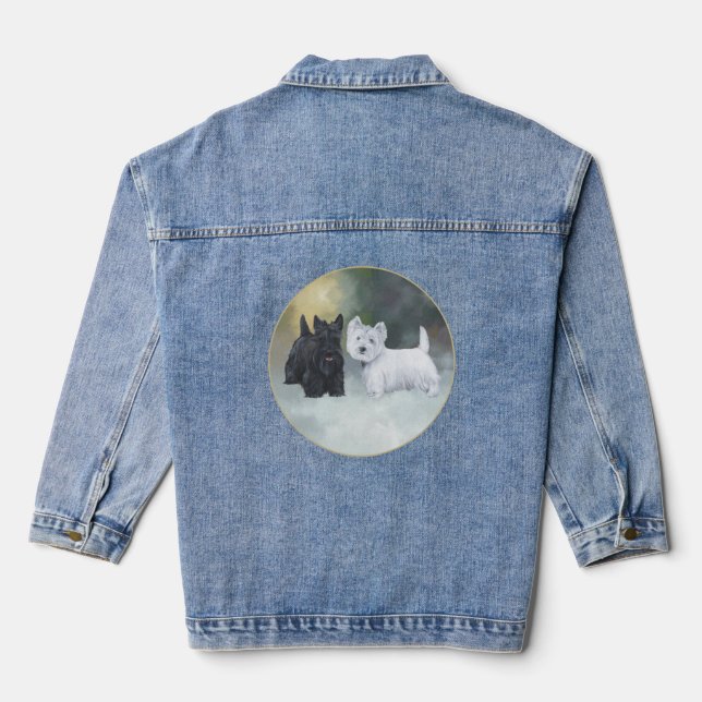 Scottish Terrier with Westie Denim Jacket (Back)