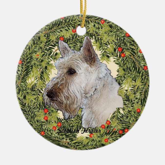 Scottish Terrier Wreath Ceramic Ornament (Front)