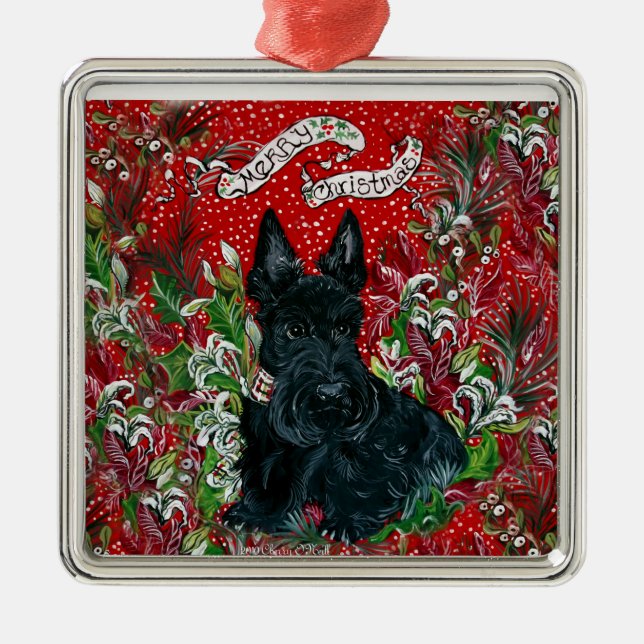 Scottish Terrier Xmas Metal Ornament (Front)