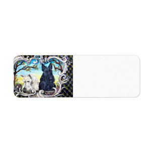 Scottish Terriers and Frog Label