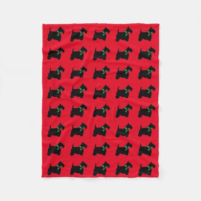 Scottish Terriers and Holly Fleece Blanket (Front)