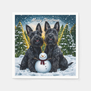Scottish Terriers and Snowman Christmas Napkins