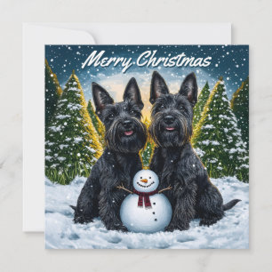 Scottish Terriers and Snowman Christmas Note Card