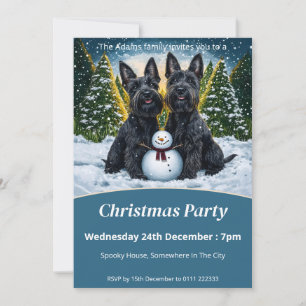 Scottish Terriers and Snowman Christmas Party Invitation