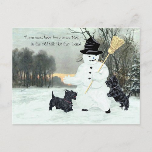 Scottish Terriers Build a Snowman Postcard