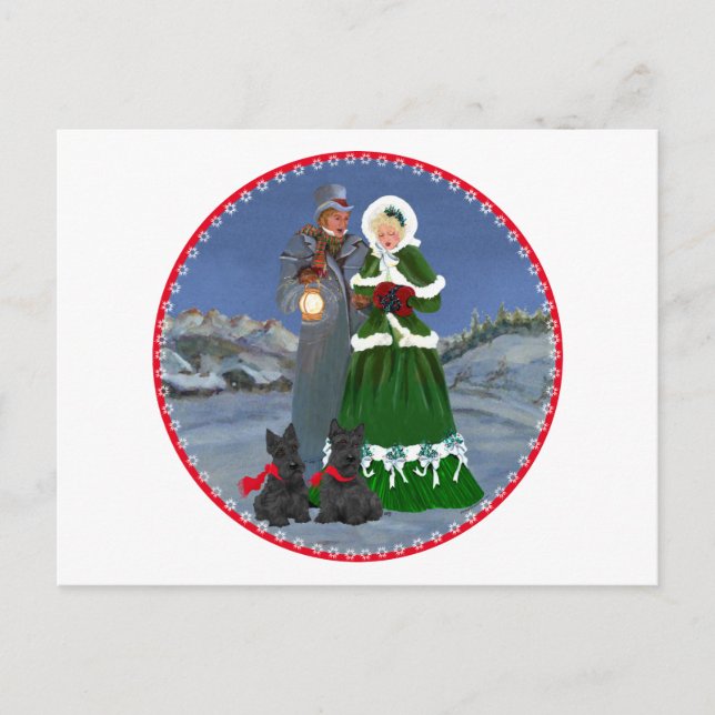 Scottish Terriers Christmas Carol Holiday Postcard (Front)