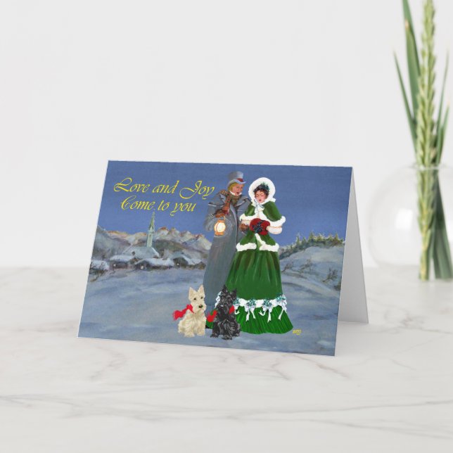 Scottish Terriers Christmas Carols Holiday Card (Front)