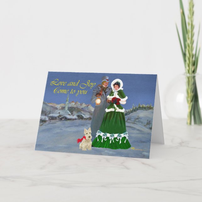Scottish Terriers Christmas Carols Holiday Card (Front)