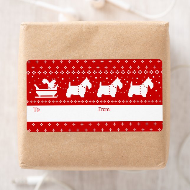 Scottish Terriers Christmas Sleigh Holiday To From Label (Insitu)
