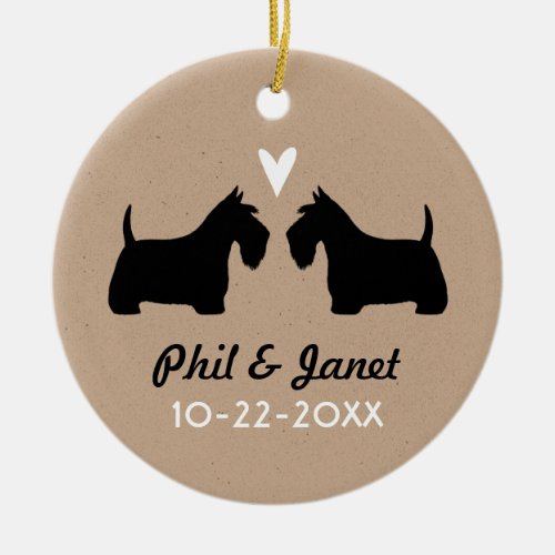 Scottish Terriers Couple Scottie Dogs Love Custom Ceramic Ornament