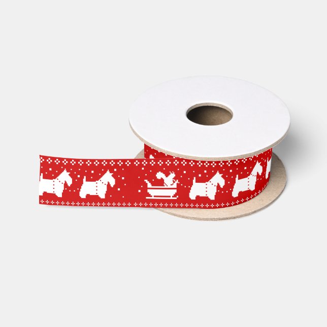 Scottish Terriers Dogs Christmas Sleigh Holiday Satin Ribbon (Spool)